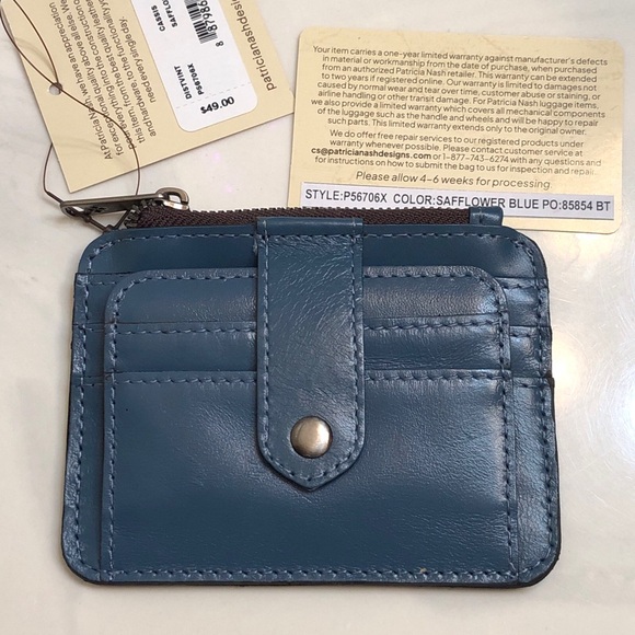 Patricia Nash Cassis Distressed Vintage Leather ID Card Case Safflower Blue NWT - Picture 1 of 16